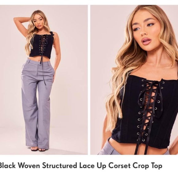 PrettyLittleThing Tops - Black Lace-Up Corset Crop Top